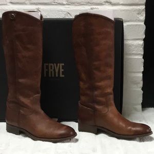 Frye Melissa Button 2 Cognac Leather Tall Boots.  Lightly worn, great shape